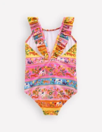Hallie Frill Strap Swimsuit Multi Tropical Animals Stripe