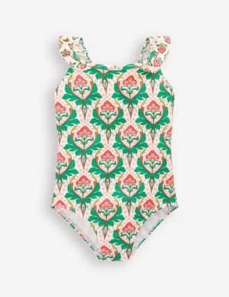Hallie Frill Strap Swimsuit Multi Woodblock Floral