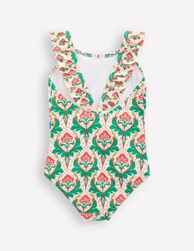 Hallie Frill Strap Swimsuit Multi Woodblock Floral Hallie Frill Strap Swimsuit Multi Woodblock Floral