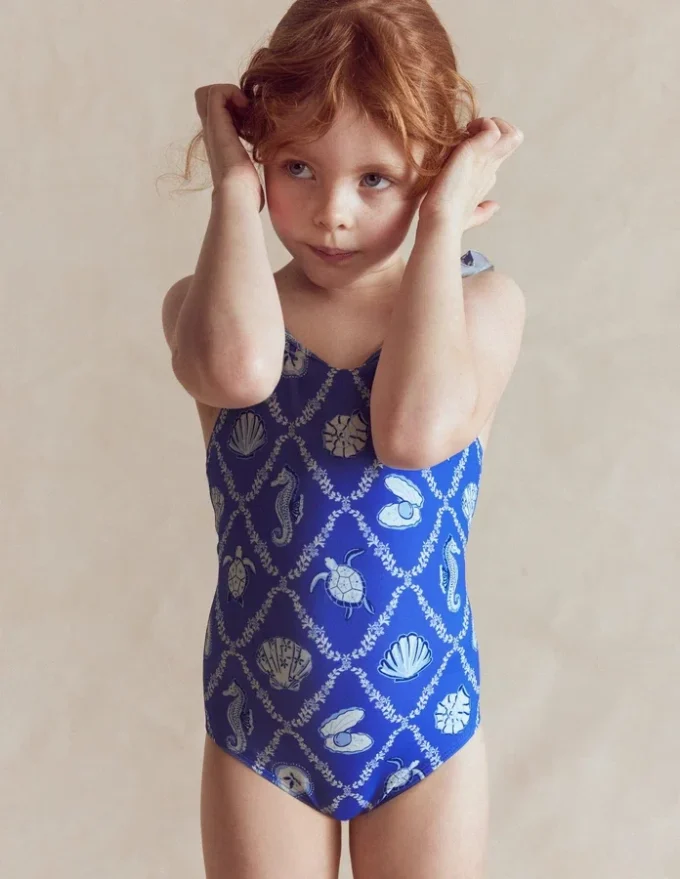Hallie Frill Strap Swimsuit Regency Blue Shell Tile Hallie Frill Strap Swimsuit Regency Blue Shell Tile