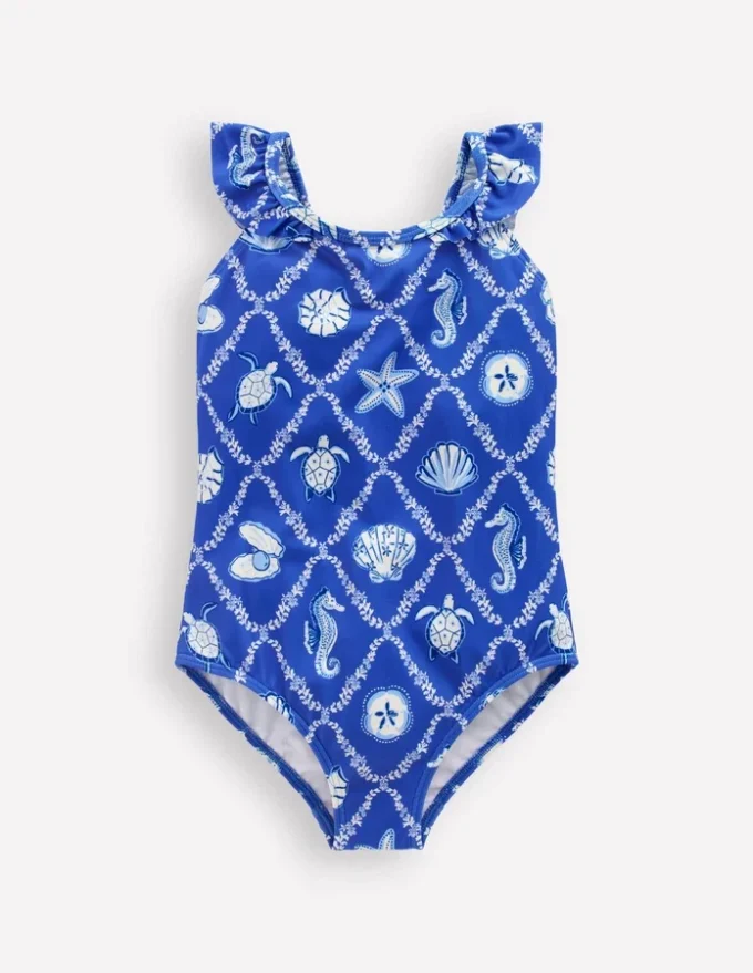 Hallie Frill Strap Swimsuit Regency Blue Shell Tile Hallie Frill Strap Swimsuit Regency Blue Shell Tile