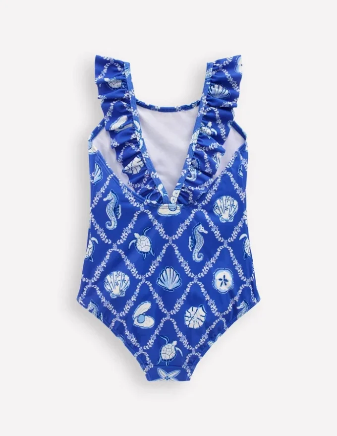 Hallie Frill Strap Swimsuit Regency Blue Shell Tile Hallie Frill Strap Swimsuit Regency Blue Shell Tile