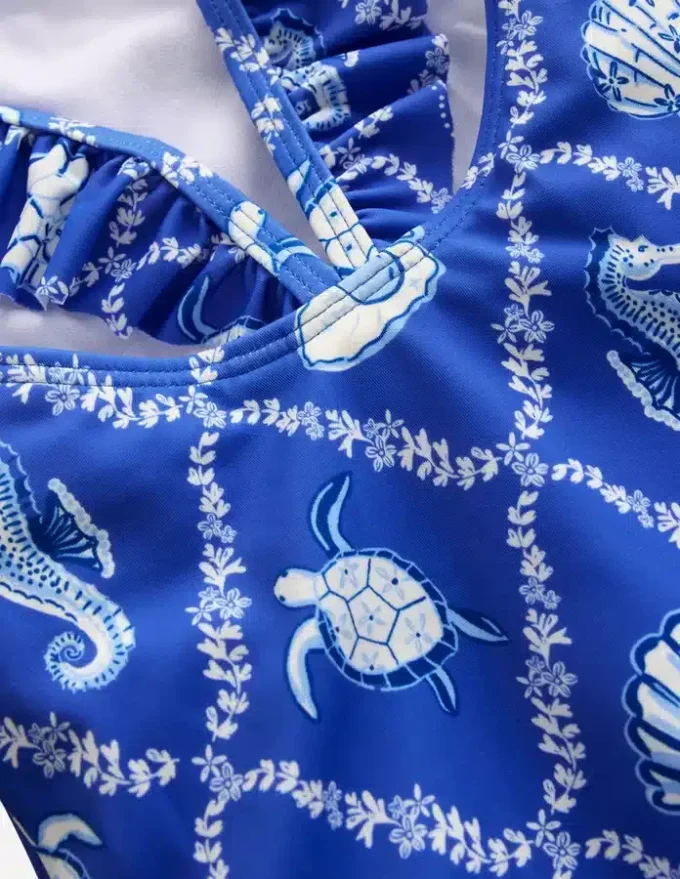 Hallie Frill Strap Swimsuit Regency Blue Shell Tile Hallie Frill Strap Swimsuit Regency Blue Shell Tile