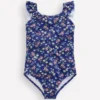 Hallie Frill Strap Swimsuit Sapphire Blue Meadow Floral