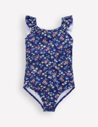 Hallie Frill Strap Swimsuit Sapphire Blue Meadow Floral