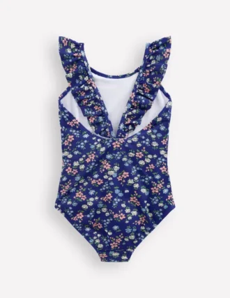 Hallie Frill Strap Swimsuit Sapphire Blue Meadow Floral