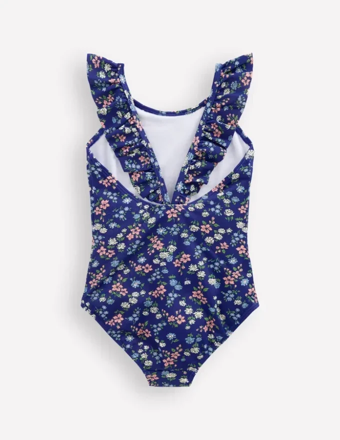 Hallie Frill Strap Swimsuit Sapphire Blue Meadow Floral