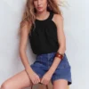 Halter-neck Double Cloth Top Black Halter-neck Double Cloth Top Black