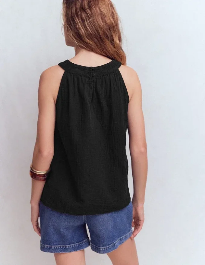Halter-neck Double Cloth Top Black Halter-neck Double Cloth Top Black