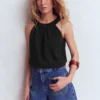 Halter-neck Double Cloth Top Black Halter-neck Double Cloth Top Black