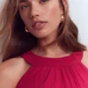 Halter-neck Double Cloth Top Pomegranate Halter-neck Double Cloth Top Pomegranate