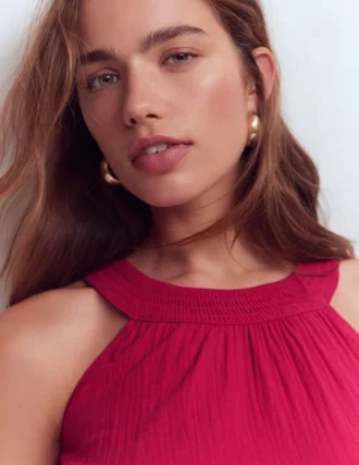 Halter-neck Double Cloth Top Pomegranate