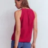 Halter-neck Double Cloth Top Pomegranate Halter-neck Double Cloth Top Pomegranate