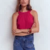 Halter-neck Double Cloth Top Pomegranate Halter-neck Double Cloth Top Pomegranate