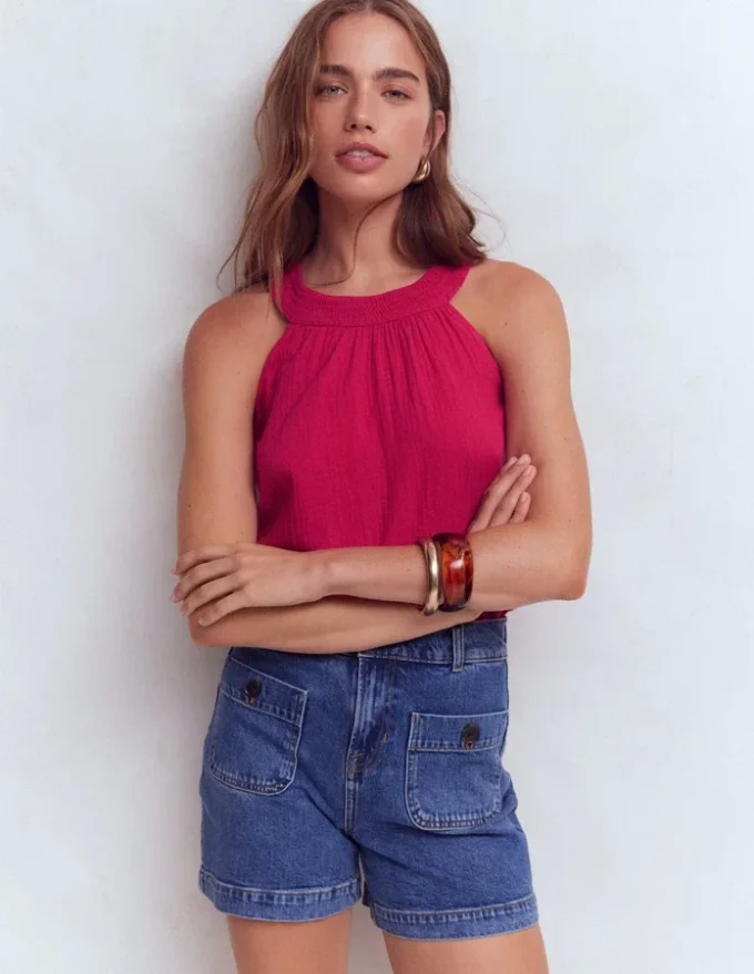 Halter-neck Double Cloth Top Pomegranate Halter-neck Double Cloth Top Pomegranate