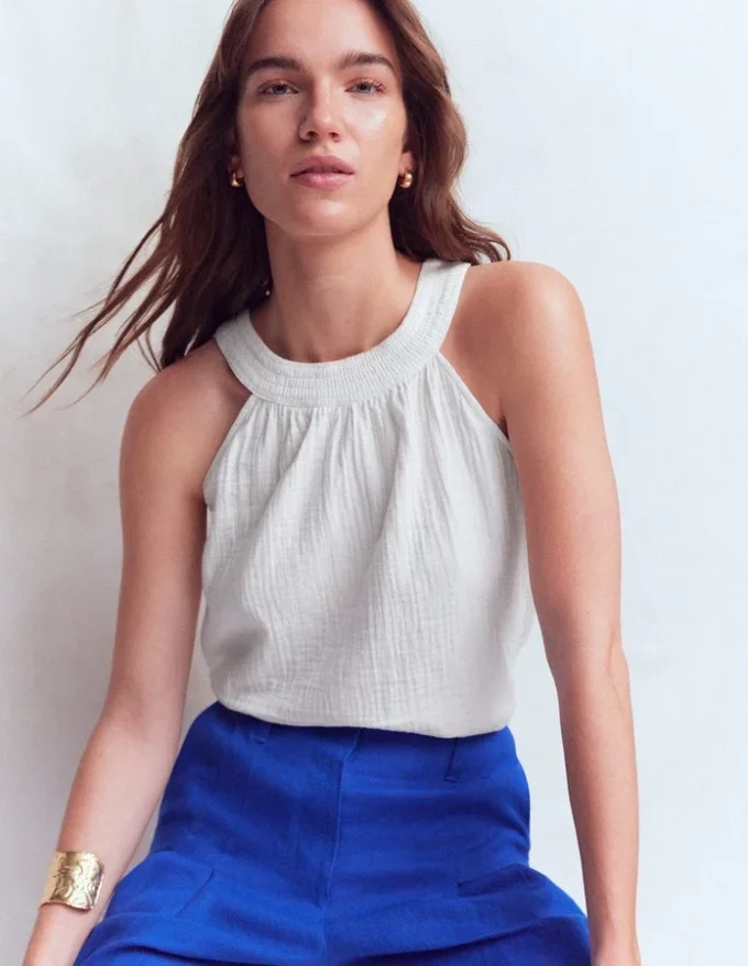 Halter-neck Double Cloth Top White Halter-neck Double Cloth Top White