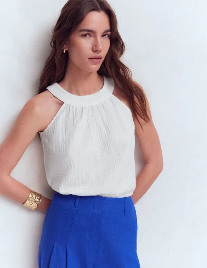 Halter-neck Double Cloth Top White Halter-neck Double Cloth Top White