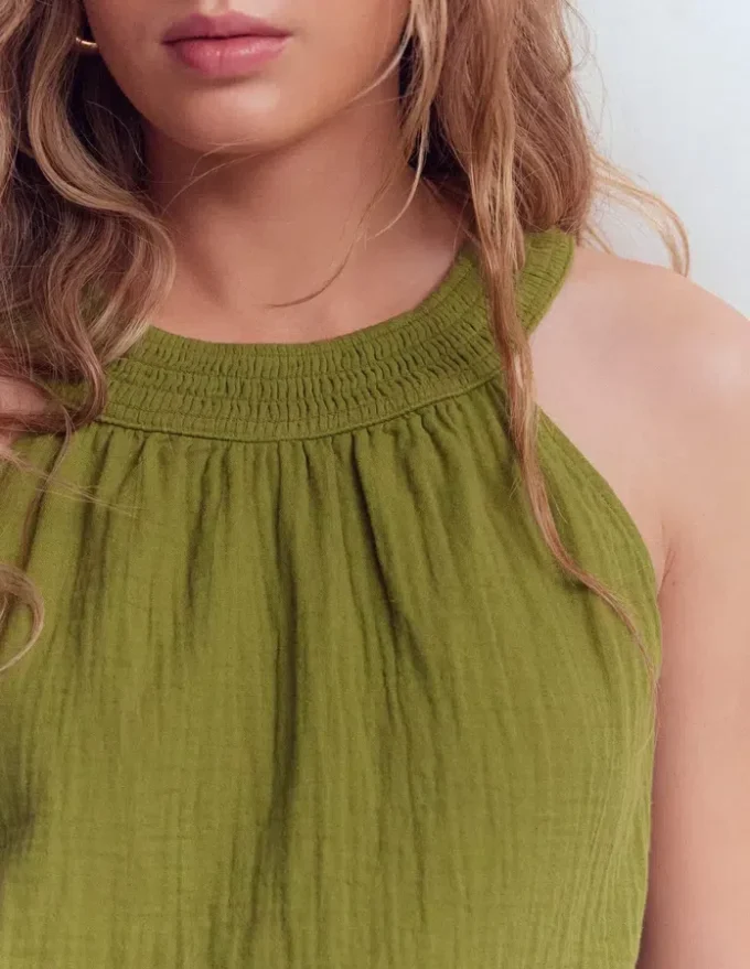 Halter-neck Double Cloth Top Woodland Green Halter-neck Double Cloth Top Woodland Green
