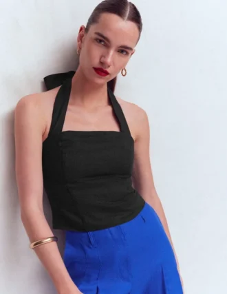 Halterneck Linen Top Black Halterneck Linen Top Black