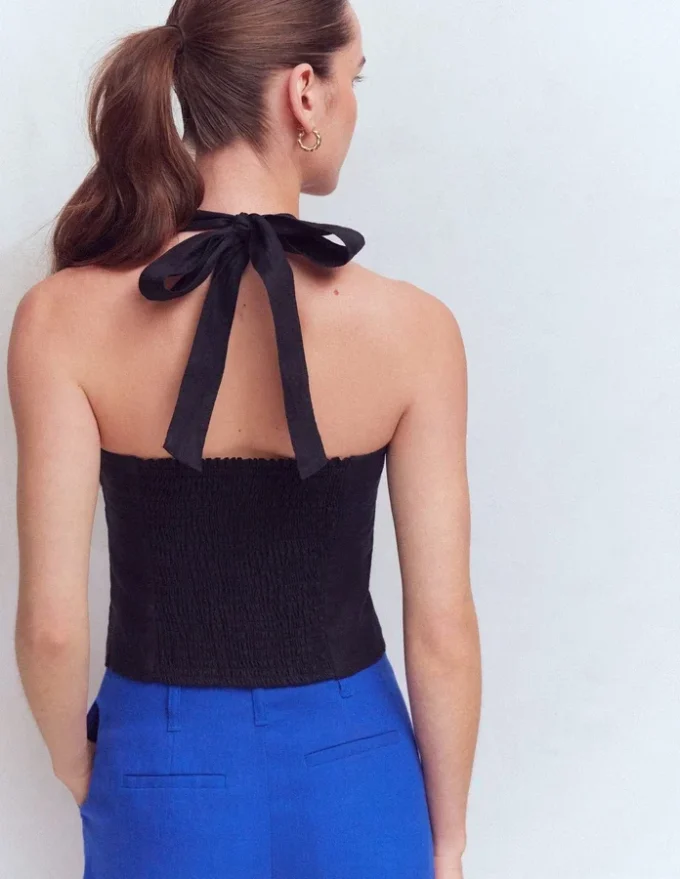 Halterneck Linen Top Black Halterneck Linen Top Black