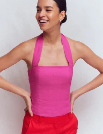Halterneck Linen Top Bright Pink Halterneck Linen Top Bright Pink