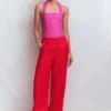 Halterneck Linen Top Bright Pink Halterneck Linen Top Bright Pink