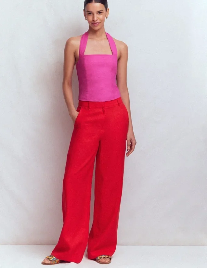 Halterneck Linen Top Bright Pink Halterneck Linen Top Bright Pink