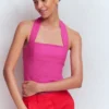 Halterneck Linen Top Bright Pink Halterneck Linen Top Bright Pink