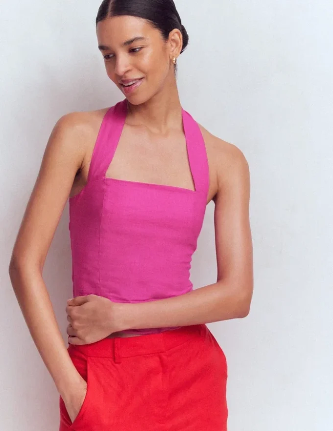 Halterneck Linen Top Bright Pink Halterneck Linen Top Bright Pink