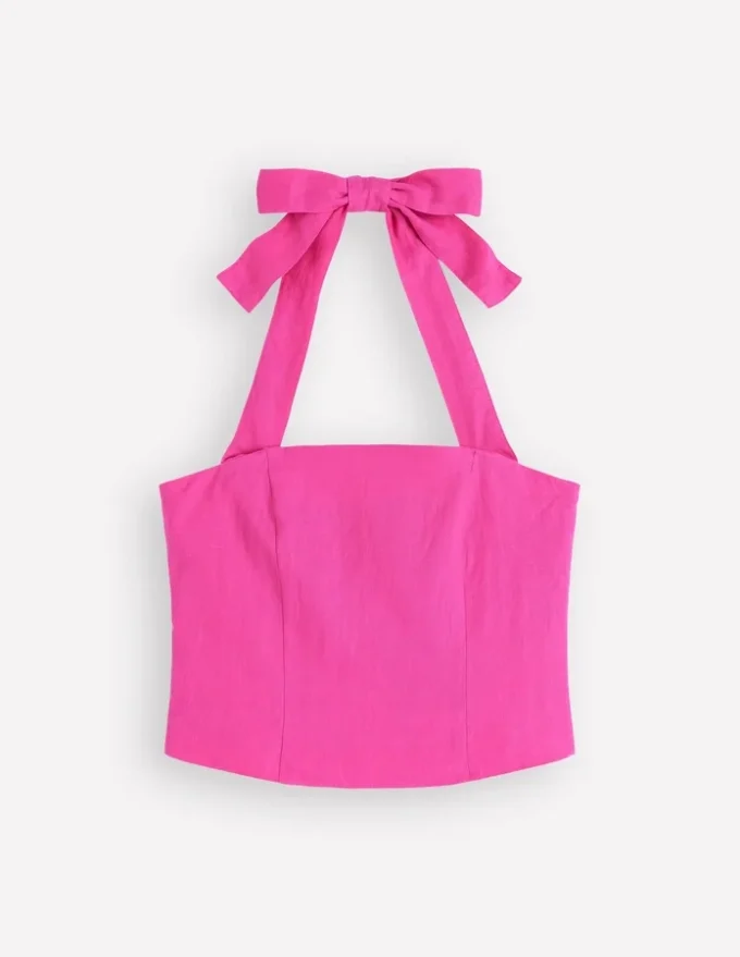 Halterneck Linen Top Bright Pink Halterneck Linen Top Bright Pink
