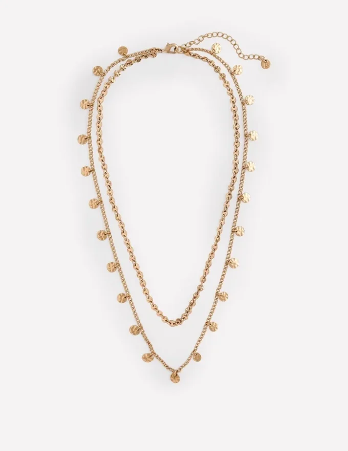 Hammered Disk Layered Necklace Gold Colour