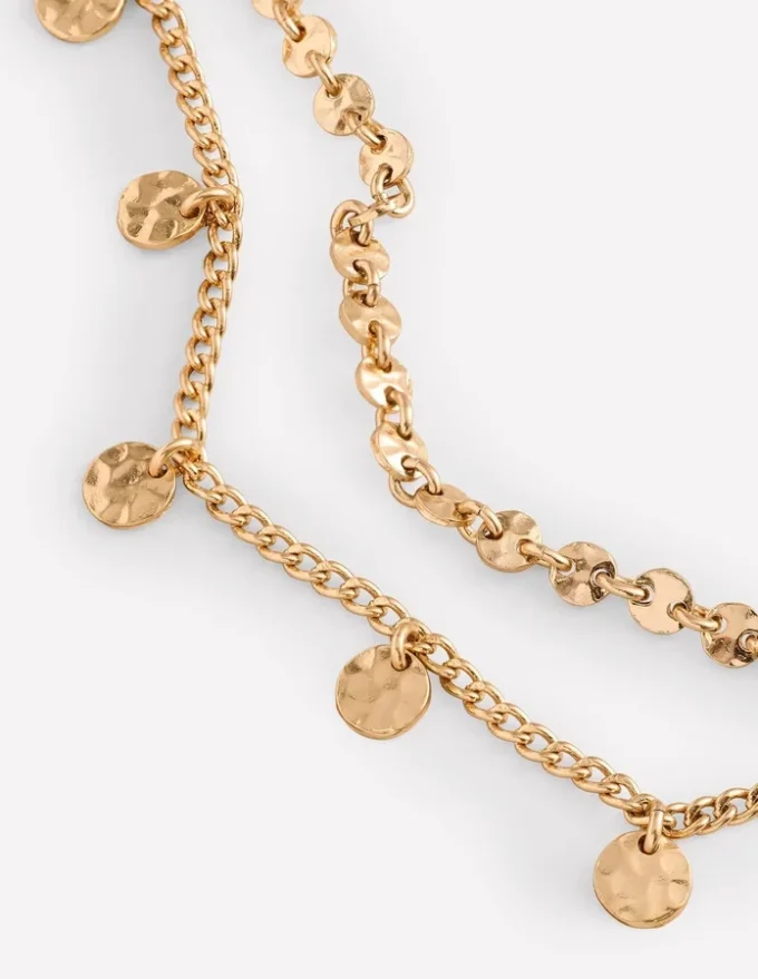 Hammered Disk Layered Necklace Gold Colour