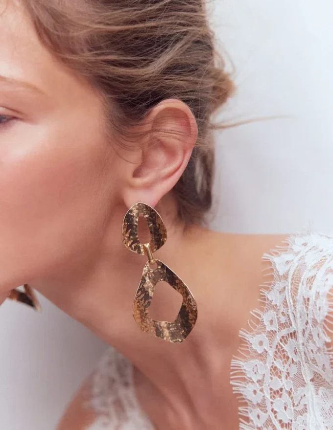 Hammered Double Earrings Gold Colour Hammered Double Earrings Gold Colour