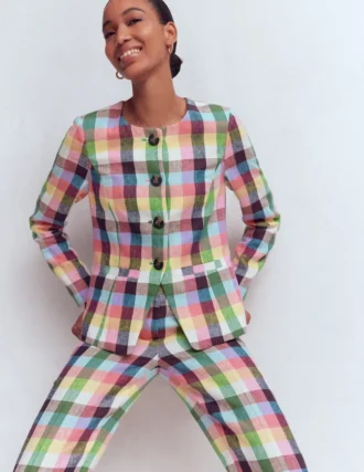 Hampstead Linen Blazer Soft Yellow, Pink Multigingham