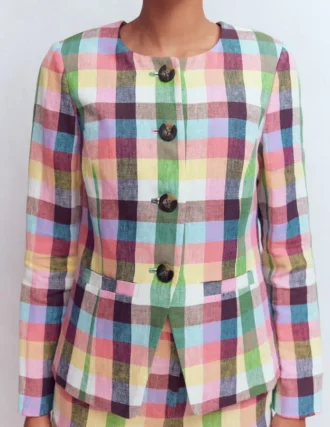 Hampstead Linen Blazer Soft Yellow, Pink Multigingham