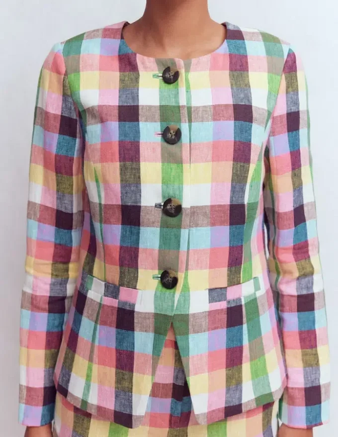 Hampstead Linen Blazer Soft Yellow, Pink Multigingham