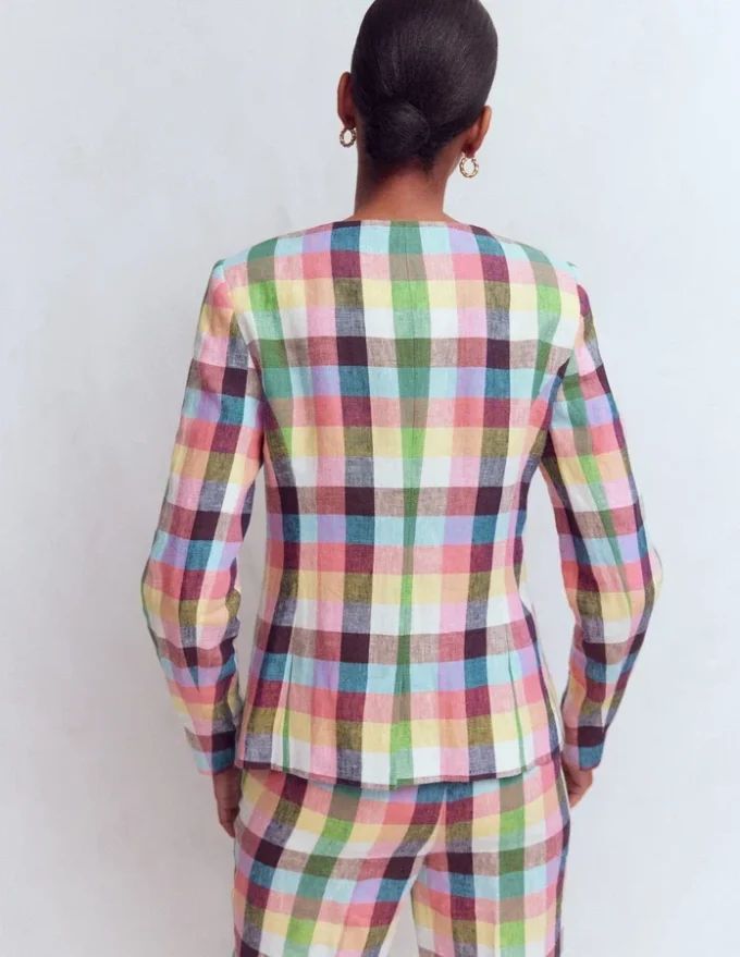 Hampstead Linen Blazer Soft Yellow, Pink Multigingham