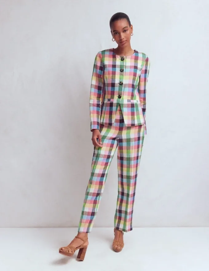 Hampstead Linen Blazer Soft Yellow, Pink Multigingham