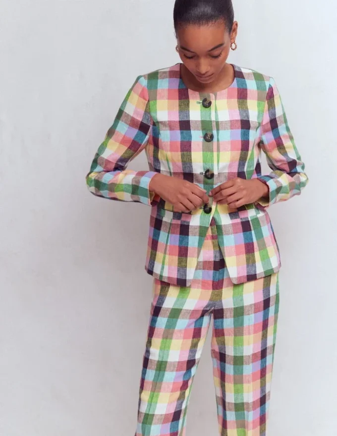 Hampstead Linen Blazer Soft Yellow, Pink Multigingham