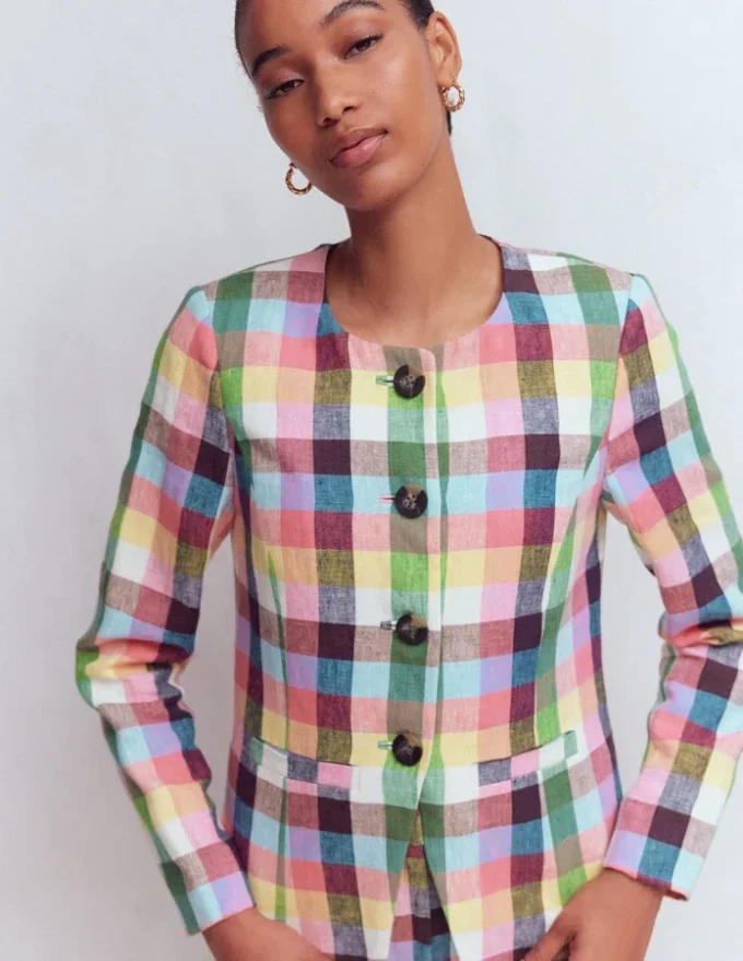 Hampstead Linen Blazer Soft Yellow, Pink Multigingham