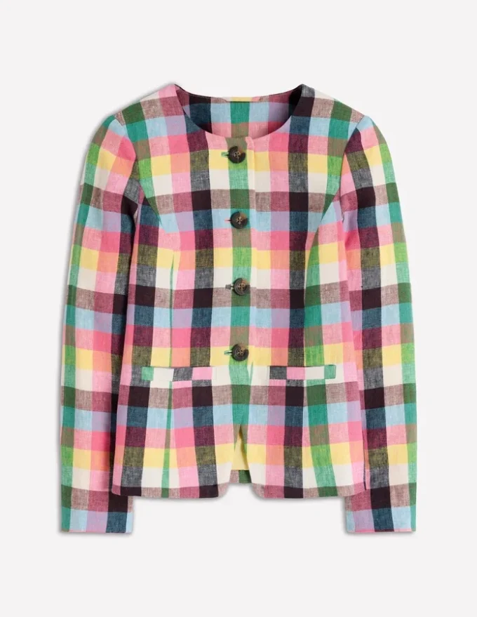 Hampstead Linen Blazer Soft Yellow, Pink Multigingham