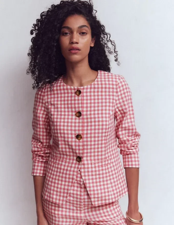 Hampstead Linen Blazer Vintage Rose Gingham