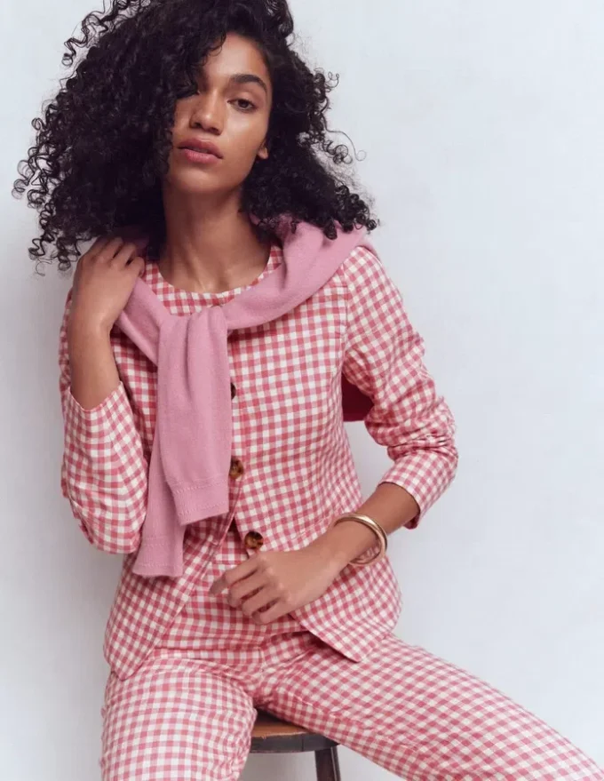 Hampstead Linen Blazer Vintage Rose Gingham