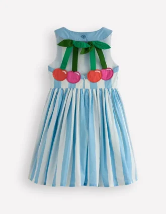 Harlow Logo Dress Cloud Blue Cherry Stripe