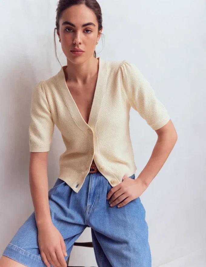 Hayley Cotton V-neck Cardigan Warm Ivory Hayley Cotton V-neck Cardigan Warm Ivory