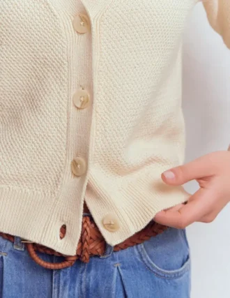 Hayley Cotton V-neck Cardigan Warm Ivory