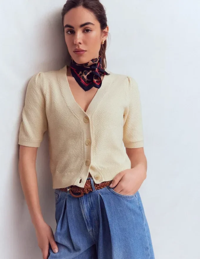 Hayley Cotton V-neck Cardigan Warm Ivory Hayley Cotton V-neck Cardigan Warm Ivory
