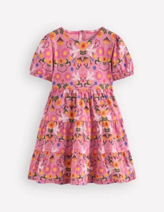 Heart Back Jersey Dress Formica Pink Bird Floral