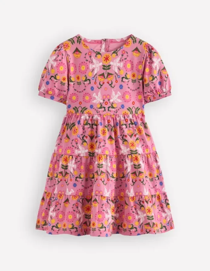Heart Back Jersey Dress Formica Pink Bird Floral Heart Back Jersey Dress Formica Pink Bird Floral
