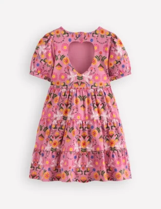Heart Back Jersey Dress Formica Pink Bird Floral